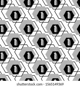 Vector seamless background. Bright hexagons with cacti in the center of the background. The florariumov. Hand drawn pattern.