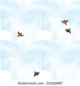 Vector seamless background with bright motifs winter forest