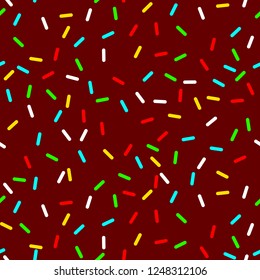 vector Seamless background with brown donut glaze. Decorative bright sprinkles texture pattern design art