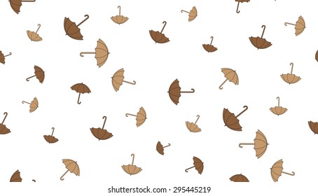 Vector seamless background of brown umbrellas on a white background. Pattern of colorful umbrellas.