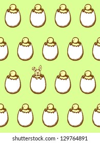 Vector seamless background with bunny and chicken