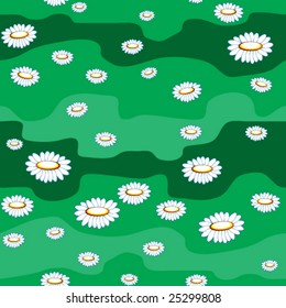 Vector Seamless background Camomiles on the meadow.