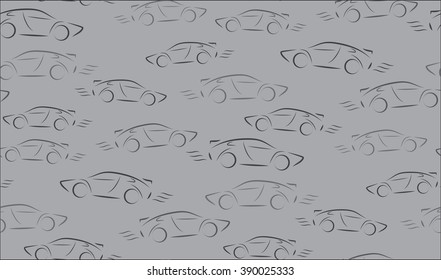 Vector seamless background of cars. Chaotic sports cars