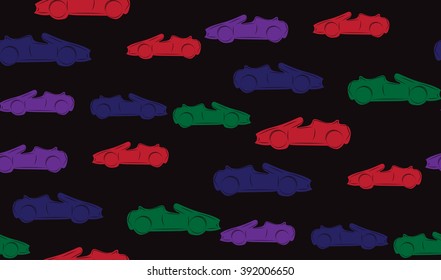 Vector seamless background of cars. Chaotic sports cars