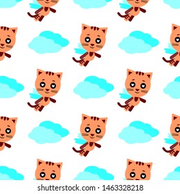 Vector seamless background. Cat in love, cute cartoon character.