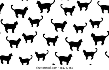 Vector seamless background of cats. Texture of the cats are positioned at random