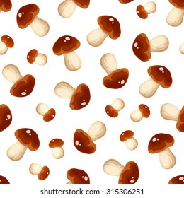 Vector seamless background with cep mushrooms (porcini) on a white background. 