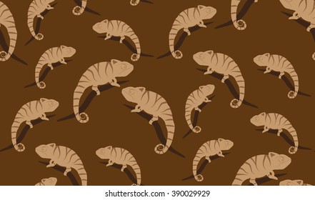 Vector seamless background of chameleons. Chaotic chameleons on the branches