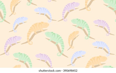 Vector seamless background of chameleons. Chaotic chameleons on the branches