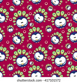 Vector seamless background. Cheerful bright abstract bird in cartoon style. The use of design and design pages, cards, wall, wallpaper ...