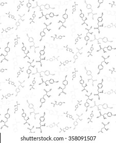 Vector seamless background of chemical formulas. Skeletal formula of the chemical. Organic chemistry.