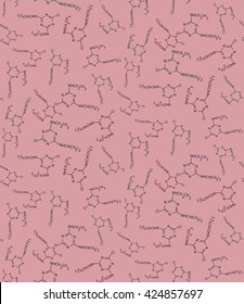 Vector seamless background of chemical formulas. Skeletal formula of the chemical. Organic chemistry.