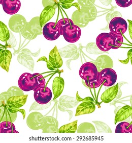Vector seamless background. Cherries. Design for fabrics, textiles, paper, wallpaper, web. Berry pattern.