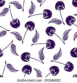 Vector seamless background. Cherries. Design for fabrics, textiles, paper, wallpaper, web. Berry pattern. Black and white.