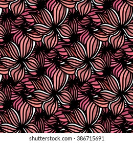 Vector seamless background with cherry or plum blossoms. Vivid pink floral pattern
