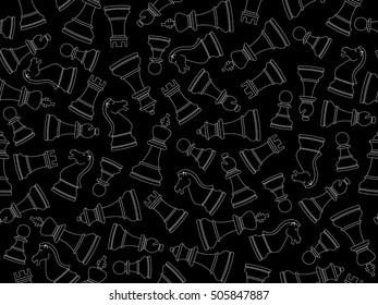 Vector seamless background with chess pieces. Vector signs of chess pieces.