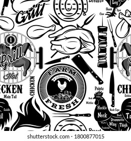 Vector seamless background. Chicken meat. Butcher shop. Monochrome illustration.