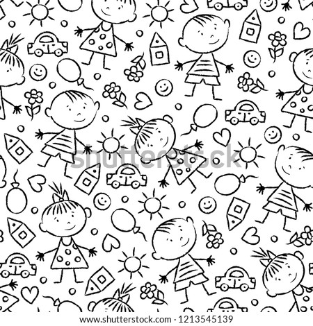 Vector Seamless Background Childrens Pencil Drawing Stock Vector