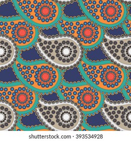 Vector seamless background. Chinese cucumbers. Ethnic, pattern, vector. Doodle vector background. Henna mehndi Doodle design. Blue background