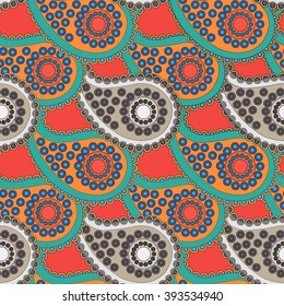 Vector seamless background. Chinese cucumbers. Ethnic, pattern, vector. Doodle vector background. Henna mehndi Doodle design. Red background