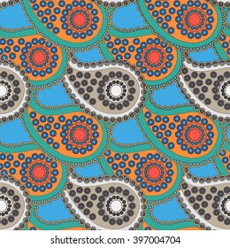 Vector seamless background. Chinese cucumbers. Ethnic, pattern, vector. Doodle vector background. Henna mehndi Doodle design. Blue background