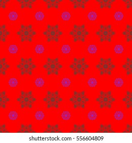 Vector seamless background for Christmas with decorative snowflakes. Pattern on red background. Design.