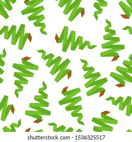 Vector seamless background for Christmas with green trees, pines. Paper cut style, wrapping paper for holiday gift.