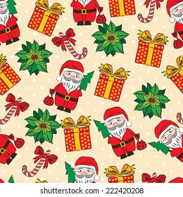 Vector seamless background, Christmas and New Year's decorative elements.  Suitable for various designs, invitation, thank you card, wrapping paper pattern and scrapbooking. Vector 10 EPS