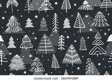 Vector seamless background with christmas trees. Seasonal winter texture. Christmas package, card, banner template. EPS 10