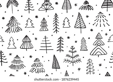 Set Handdrawn Christmas Trees Black White Stock Vector (Royalty Free ...