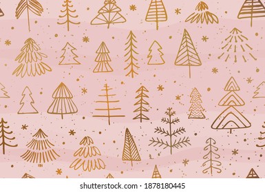 Vector seamless background with christmas trees. Seasonal winter texture. Christmas package, card, banner template. EPS 10