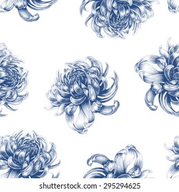 Vector seamless background. Chrysanthemum flowers. Design for fabrics, textiles, paper, wallpaper, Internet. Vintage. Floral ornament. Black and white.