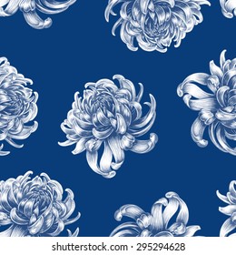 Vector seamless background. Chrysanthemum flowers. Design for fabrics, textiles, paper, wallpaper, Internet. Vintage. Floral ornament. Black and white.