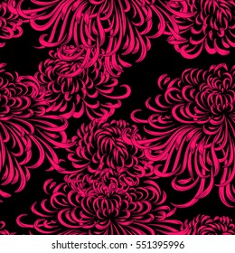Vector seamless background. Chrysanthemum flowers in traditional Japanese and Chinese style