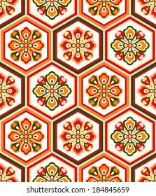 vector seamless background with classic japanese floral ornament