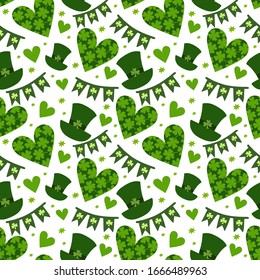 Vector seamless background with clover leaves. Suitable for St. Patrick's Day or spring design. For the design of fabric, wrapping paper, wallpaper.