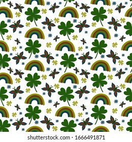 Vector seamless background with clover leaves. Suitable for St. Patrick's Day or spring design. For the design of fabric, wrapping paper, wallpaper.