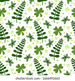 Vector seamless background with clover leaves. Suitable for St. Patrick's Day or spring design. For the design of fabric, wrapping paper, wallpaper.