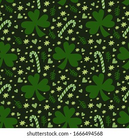 Vector seamless background with clover leaves. Suitable for St. Patrick's Day or spring design. For the design of fabric, wrapping paper, wallpaper.