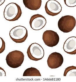 Vector seamless background with coconuts on a white background.