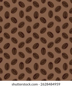 Vector seamless background with coffee beans. decoration cafe, place to eat and events. Coffee themed greeting card. Coffee bean pattern design. Surface, textile and Fabric pattern design and motifs.
