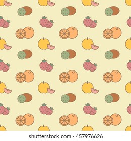 Vector seamless background with color pulpy fruits and strawberry