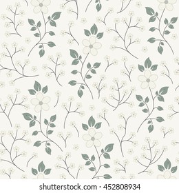 Vector seamless background with color tender flowers and elegant stems