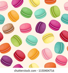vector seamless background with colored french macarons with different flavors