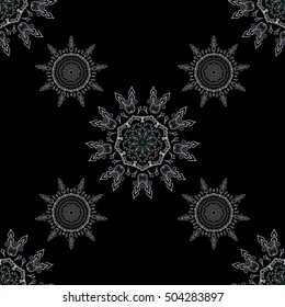 Vector seamless background. Colored patterns antique. Floral ornament in gray colors on a black background.