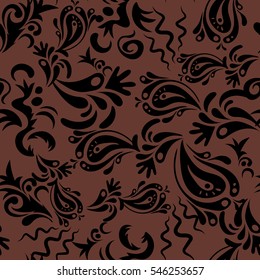 Vector seamless background. Colored patterns antique. Floral ornament in black and brown colors.