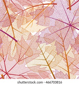 vector seamless background with colored skeleton leaves