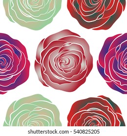 Vector seamless background with colored spots. Seamless background in magenta, neutral and red roses.
