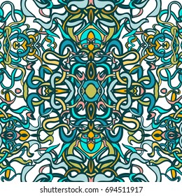 Vector seamless background with colorful abstract shape and lines of vegetative character in a modern style. Can be used for wallpaper, pattern fills, web page, textures, textile print, wrapping paper