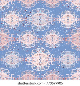 Vector seamless background with colorful abstract shape and lines of vegetative character in a retro style. Can be used for wallpaper, pattern fills, web page, textures, textile print, wrapping paper